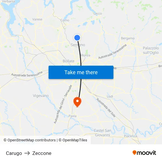 Carugo to Zeccone map