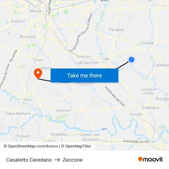 Casaletto Ceredano to Zeccone map