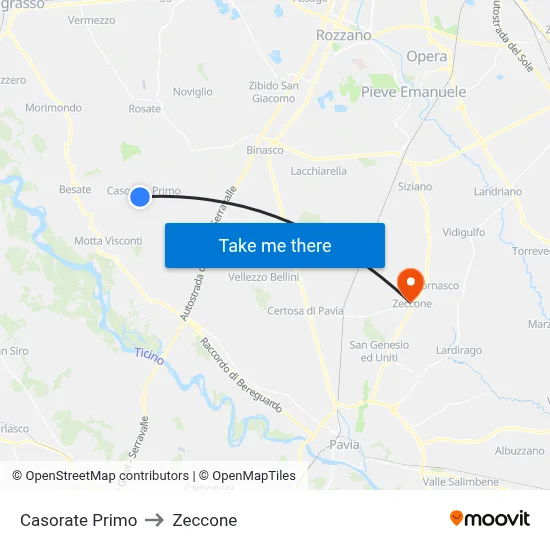 Casorate Primo to Zeccone map