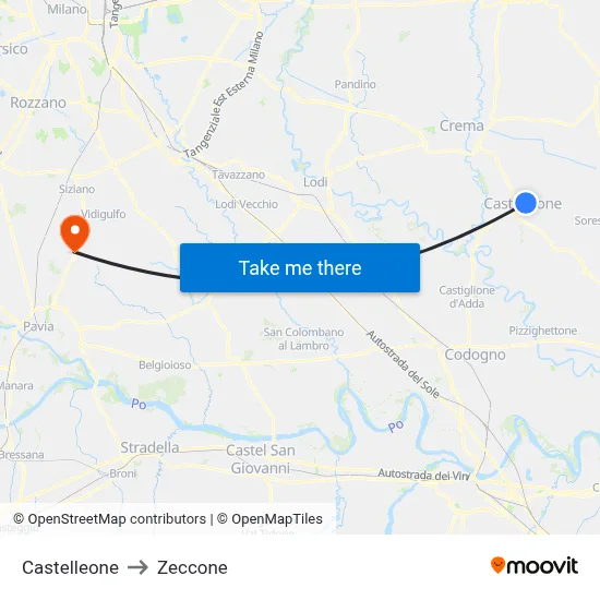Castelleone to Zeccone map