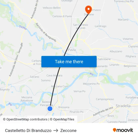 Castelletto Di Branduzzo to Zeccone map