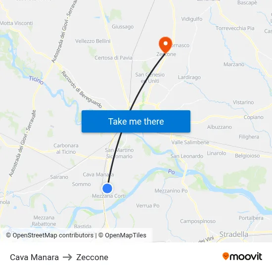 Cava Manara to Zeccone map
