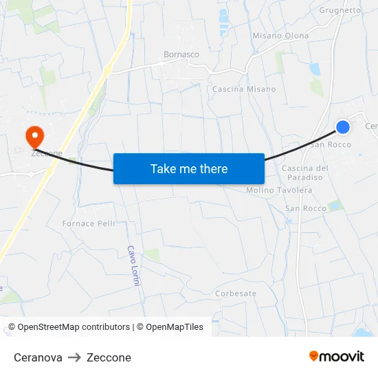 Ceranova to Zeccone map