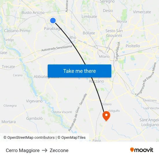 Cerro Maggiore to Zeccone map