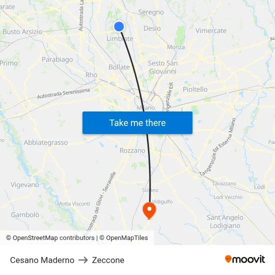 Cesano Maderno to Zeccone map