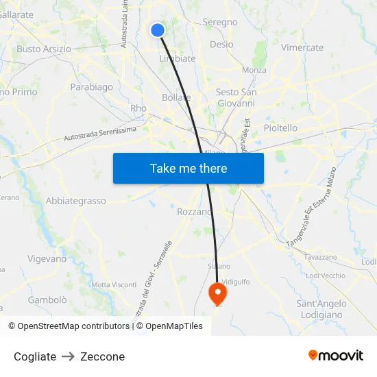 Cogliate to Zeccone map
