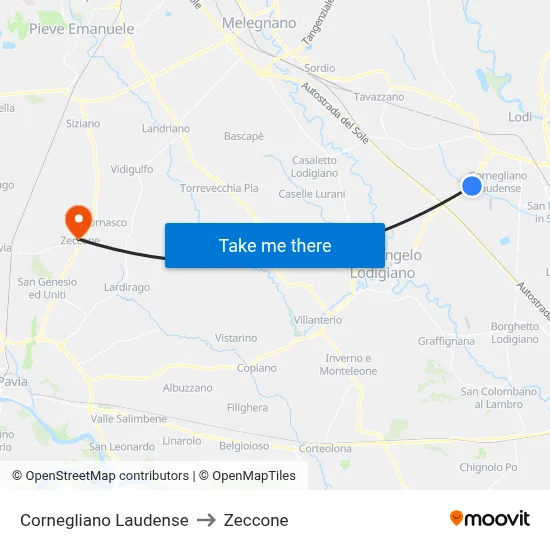 Cornegliano Laudense to Zeccone map