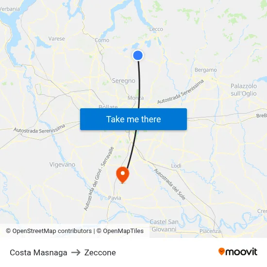 Costa Masnaga to Zeccone map