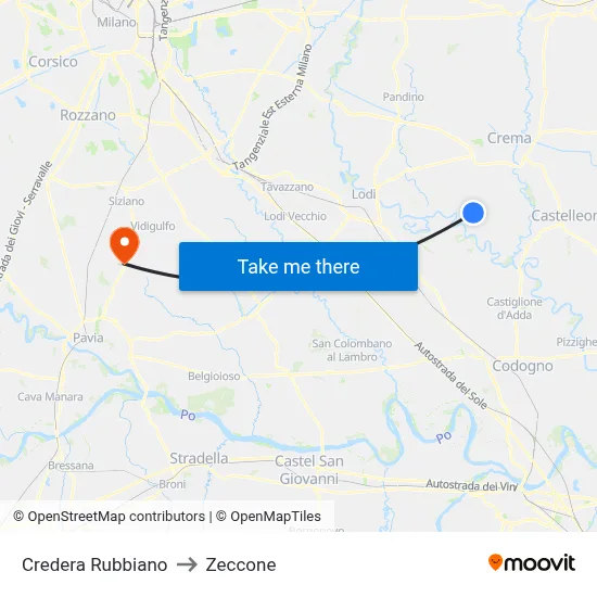 Credera Rubbiano to Zeccone map