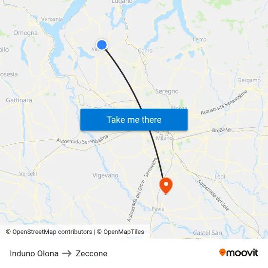 Induno Olona to Zeccone map