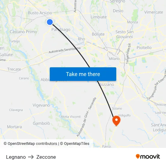Legnano to Zeccone map
