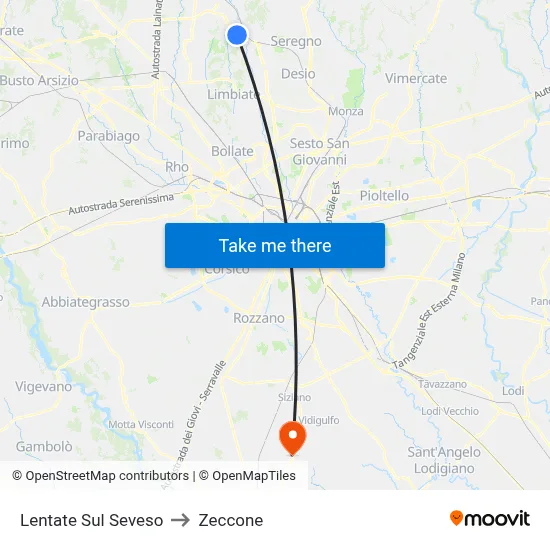 Lentate Sul Seveso to Zeccone map