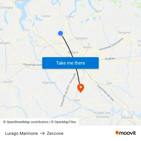 Lurago Marinone to Zeccone map
