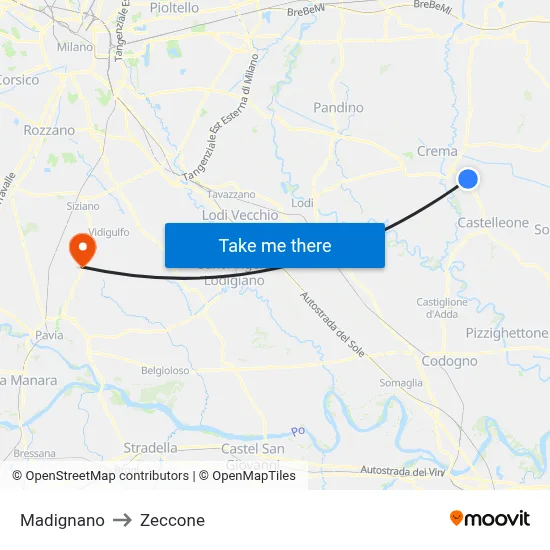 Madignano to Zeccone map