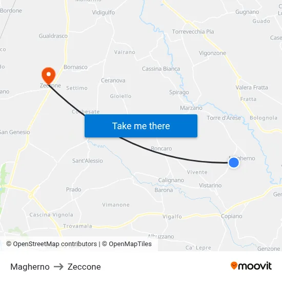 Magherno to Zeccone map