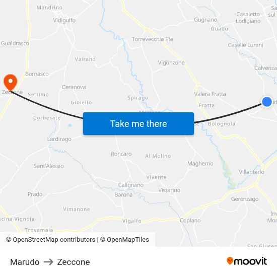 Marudo to Zeccone map