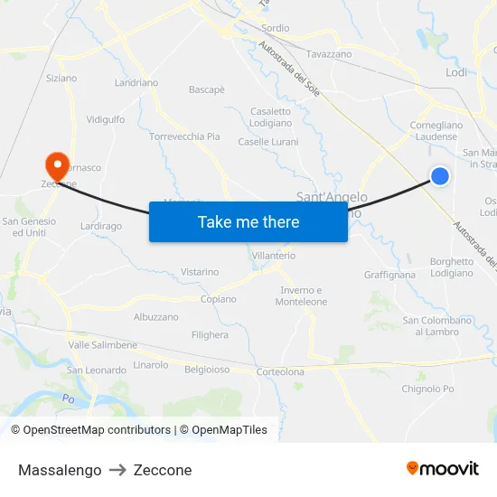Massalengo to Zeccone map