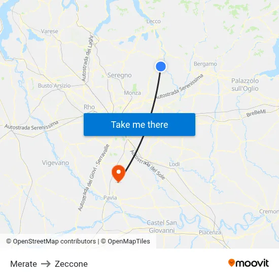 Merate to Zeccone map