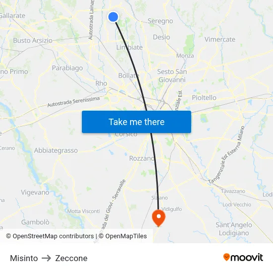 Misinto to Zeccone map