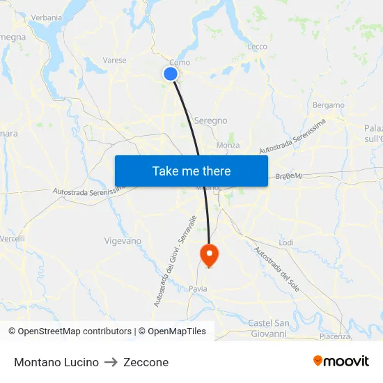 Montano Lucino to Zeccone map