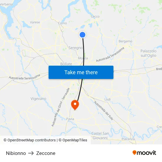 Nibionno to Zeccone map