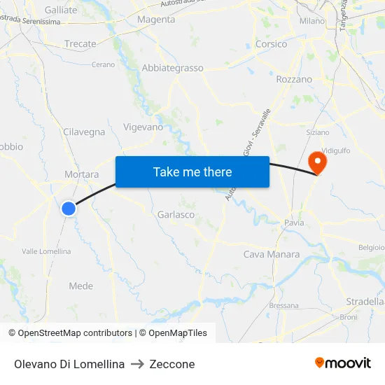 Olevano Di Lomellina to Zeccone map