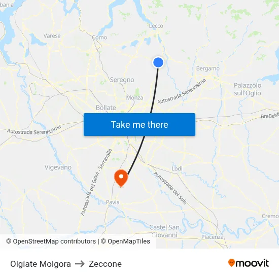 Olgiate Molgora to Zeccone map