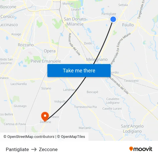 Pantigliate to Zeccone map