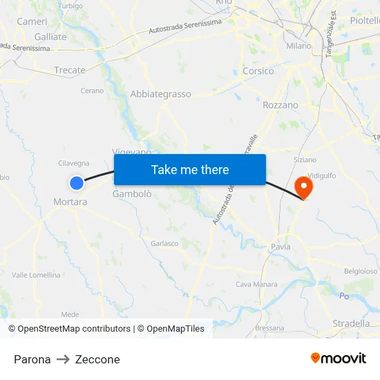 Parona to Zeccone map