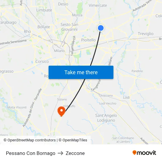 Pessano Con Bornago to Zeccone map