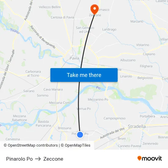 Pinarolo Po to Zeccone map