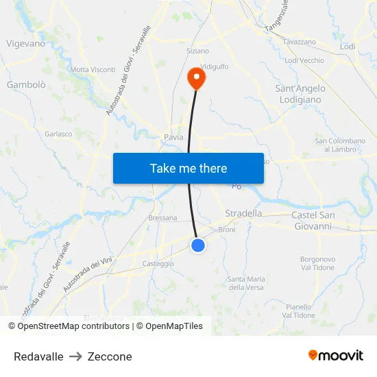Redavalle to Zeccone map
