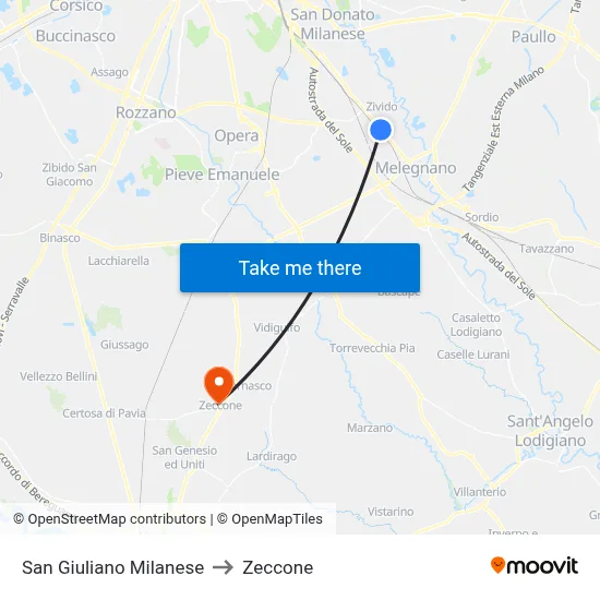 San Giuliano Milanese to Zeccone map