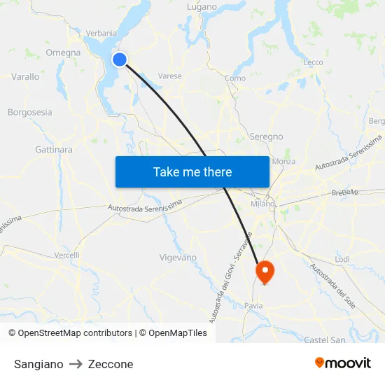 Sangiano to Zeccone map