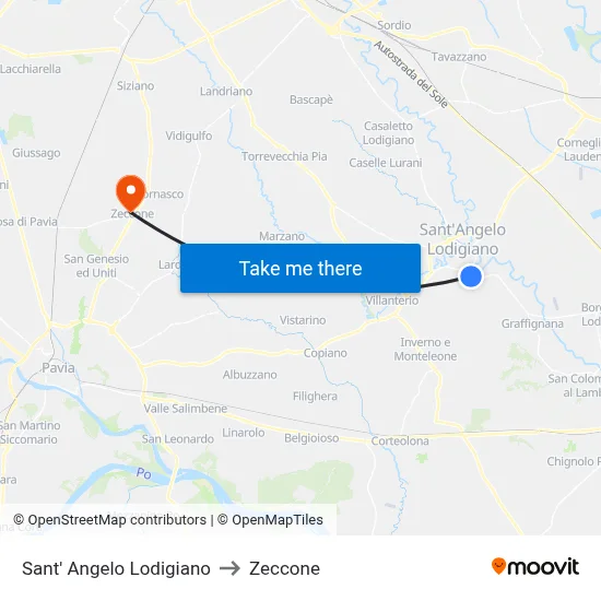 Sant' Angelo Lodigiano to Zeccone map