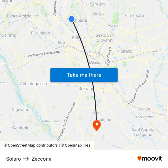 Solaro to Zeccone map