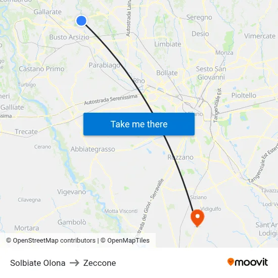 Solbiate Olona to Zeccone map