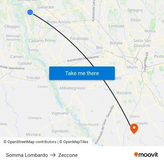 Somma Lombardo to Zeccone map