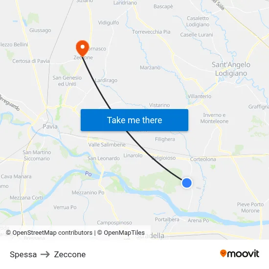 Spessa to Zeccone map