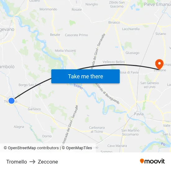 Tromello to Zeccone map