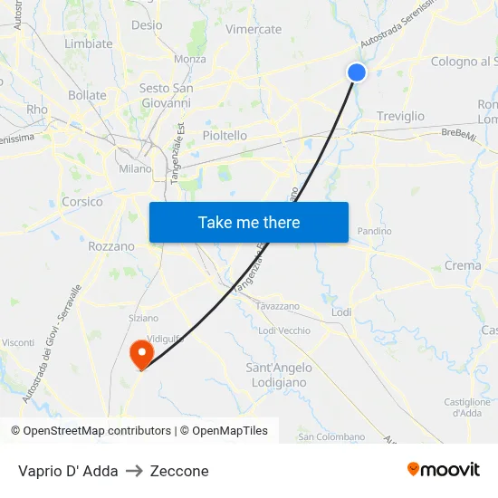 Vaprio D' Adda to Zeccone map