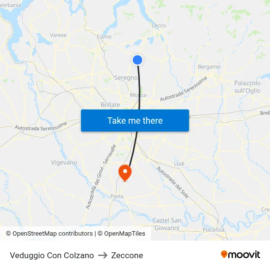 Veduggio Con Colzano to Zeccone map