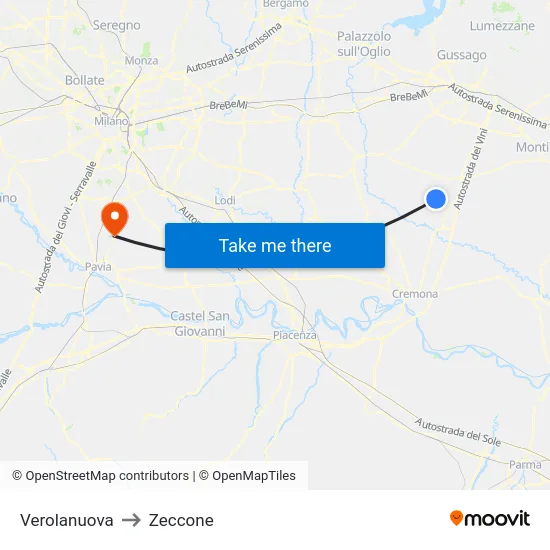 Verolanuova to Zeccone map