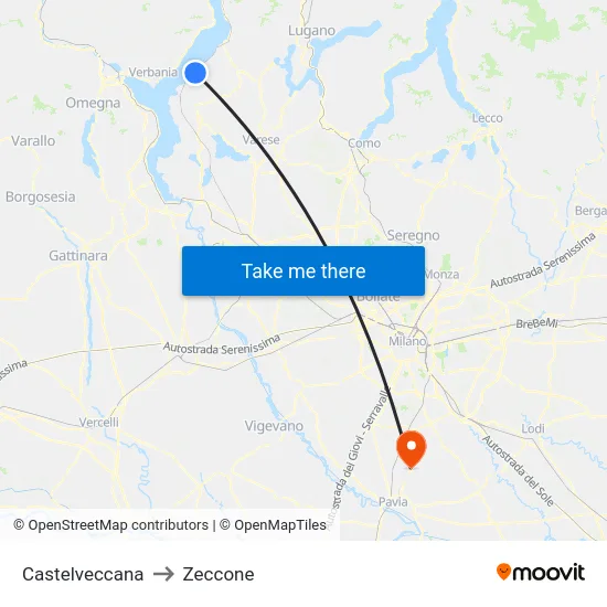 Castelveccana to Zeccone map