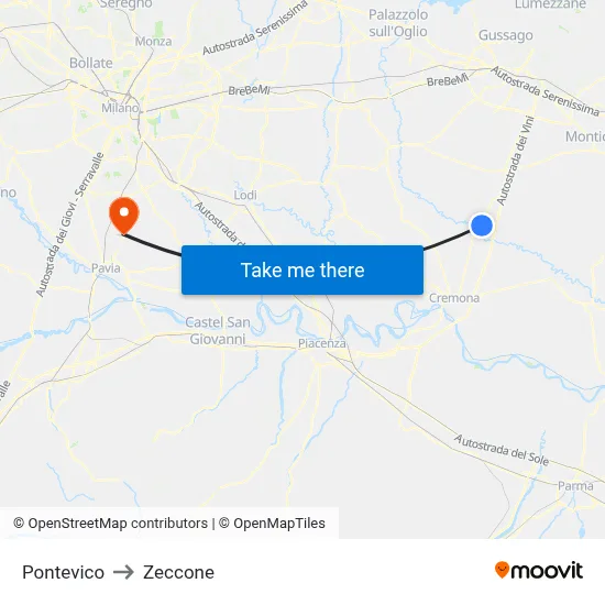 Pontevico to Zeccone map