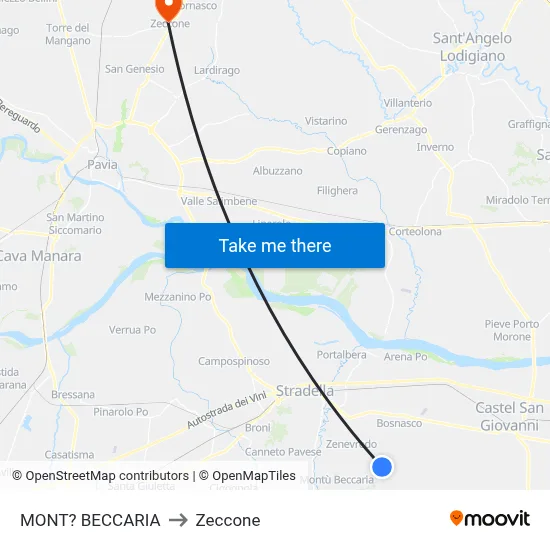 Mont'Beccaria to Zeccone map