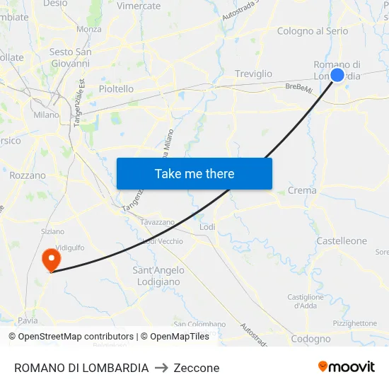 ROMANO DI LOMBARDIA to Zeccone map