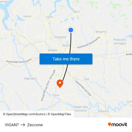 Vigano to Zeccone map