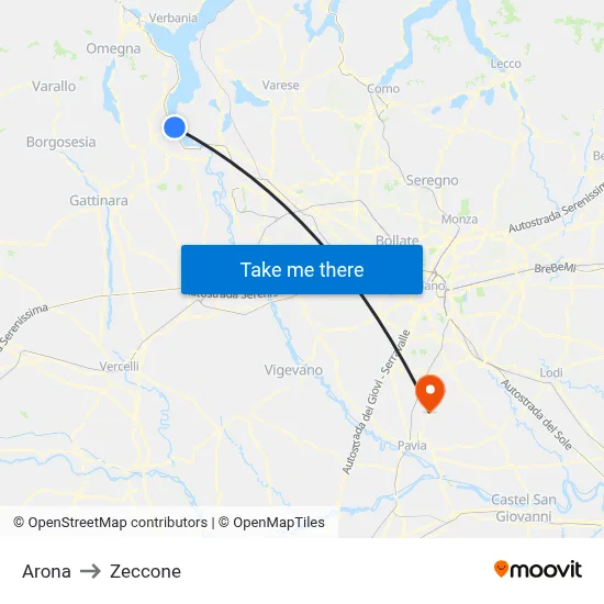 Arona to Zeccone map