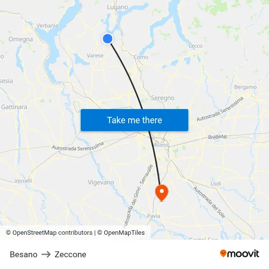 Besano to Zeccone map